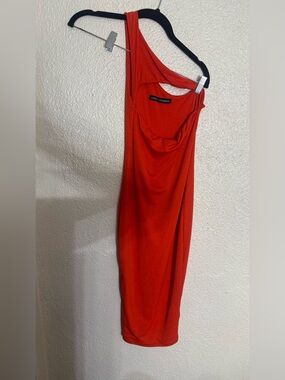 Naked wardrobe One-Shoulder orange sculpting double layer bodycon Dress size S